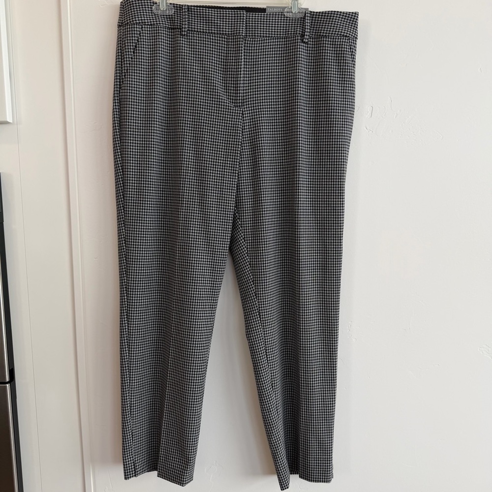 Talbots Hampshire Ankle Pants Size 16 Black White Houndstooth Stretch